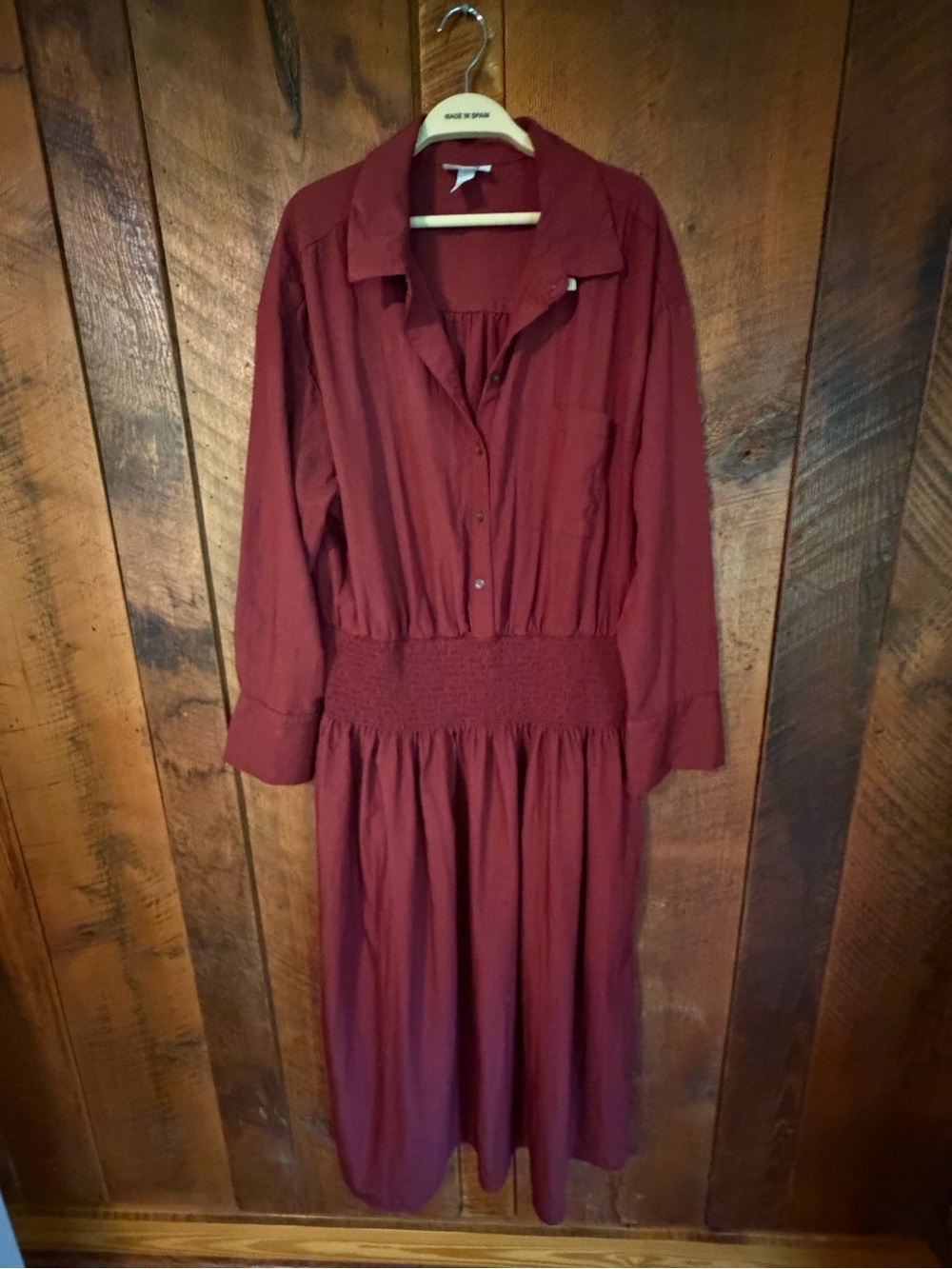 Future Collective Burgundy Smocked Midi Shirtdress • Dark Academia Boho Size XL